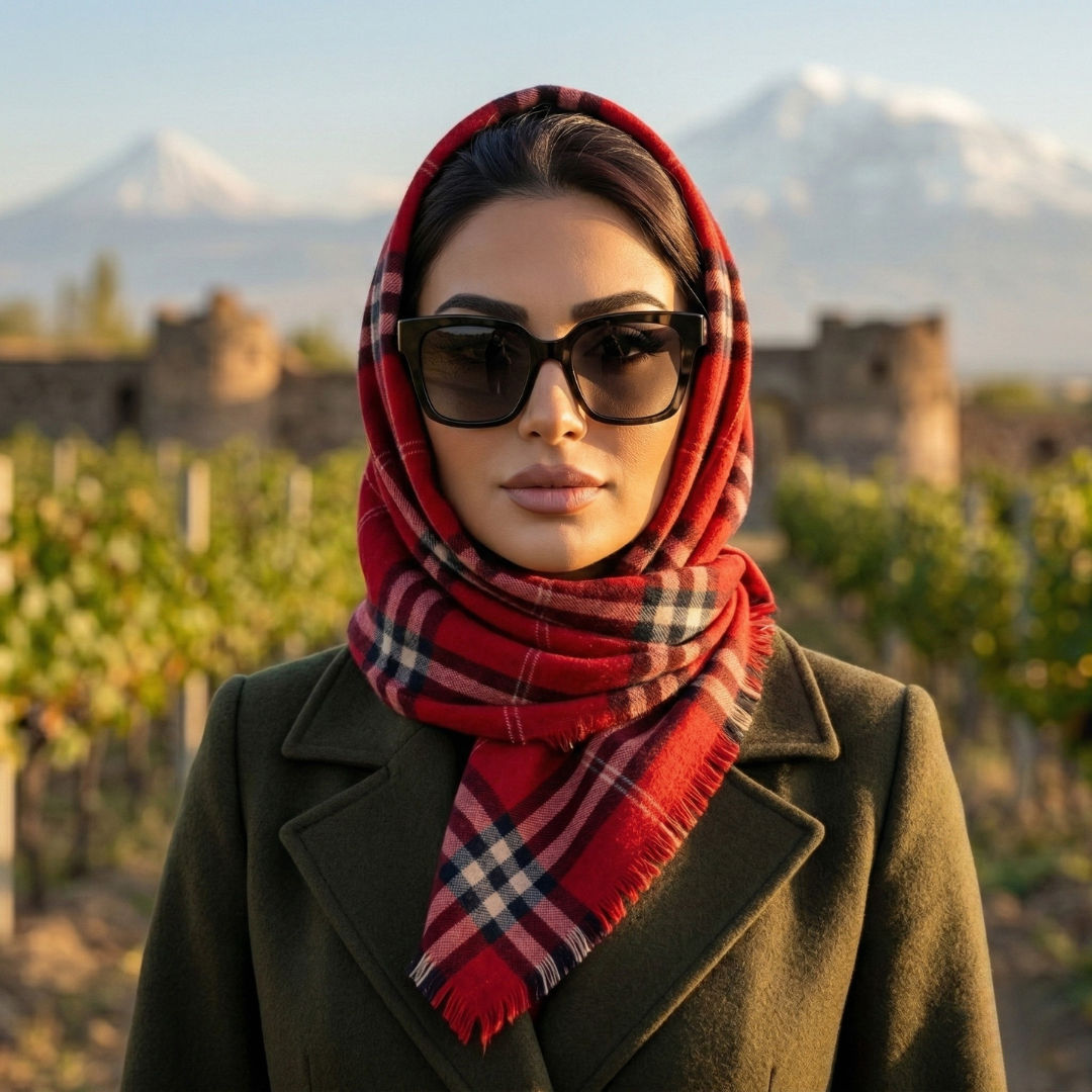 Brown Grey Colorblock Check Scarf